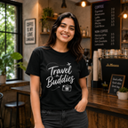 TRAVEL BUDDIES WOMENS PRINTED BLACK TSHIRT