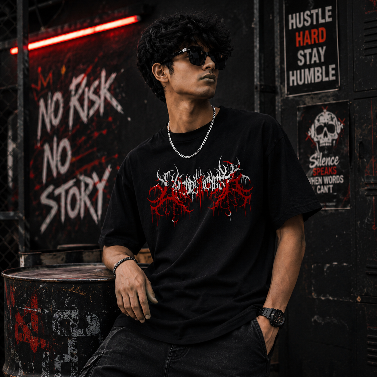GOTHIC GENZ DESIGN PRINTED OVERSIZE TSHIRT