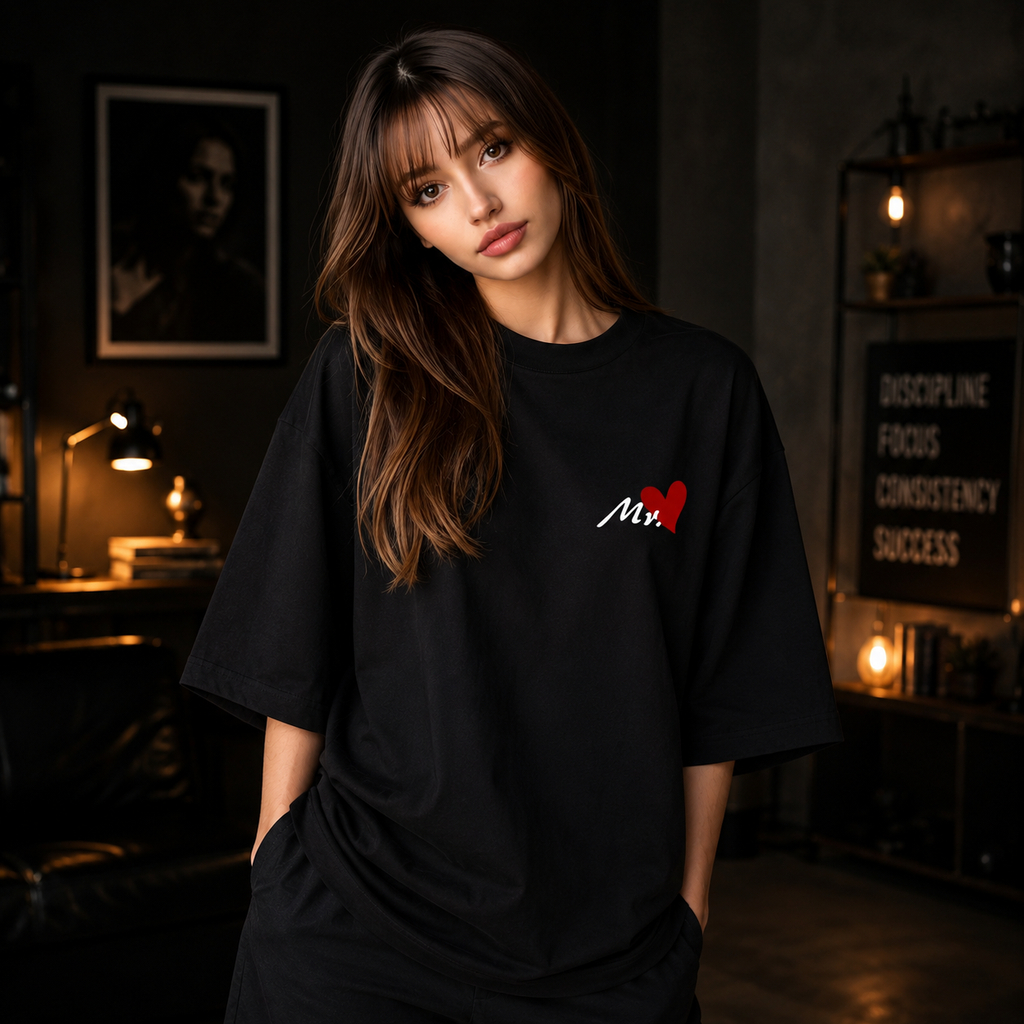 MR, MRS COUPLE DESIGN PRINTED OVERSIZE TSHIRT