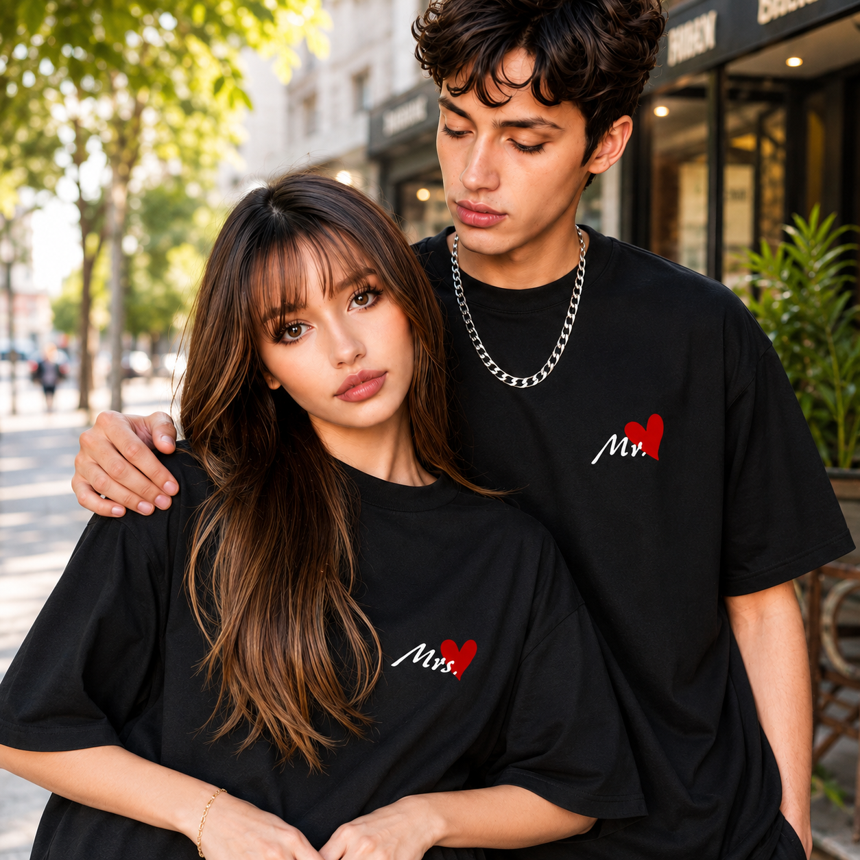 MR, MRS COUPLE DESIGN PRINTED OVERSIZE TSHIRT