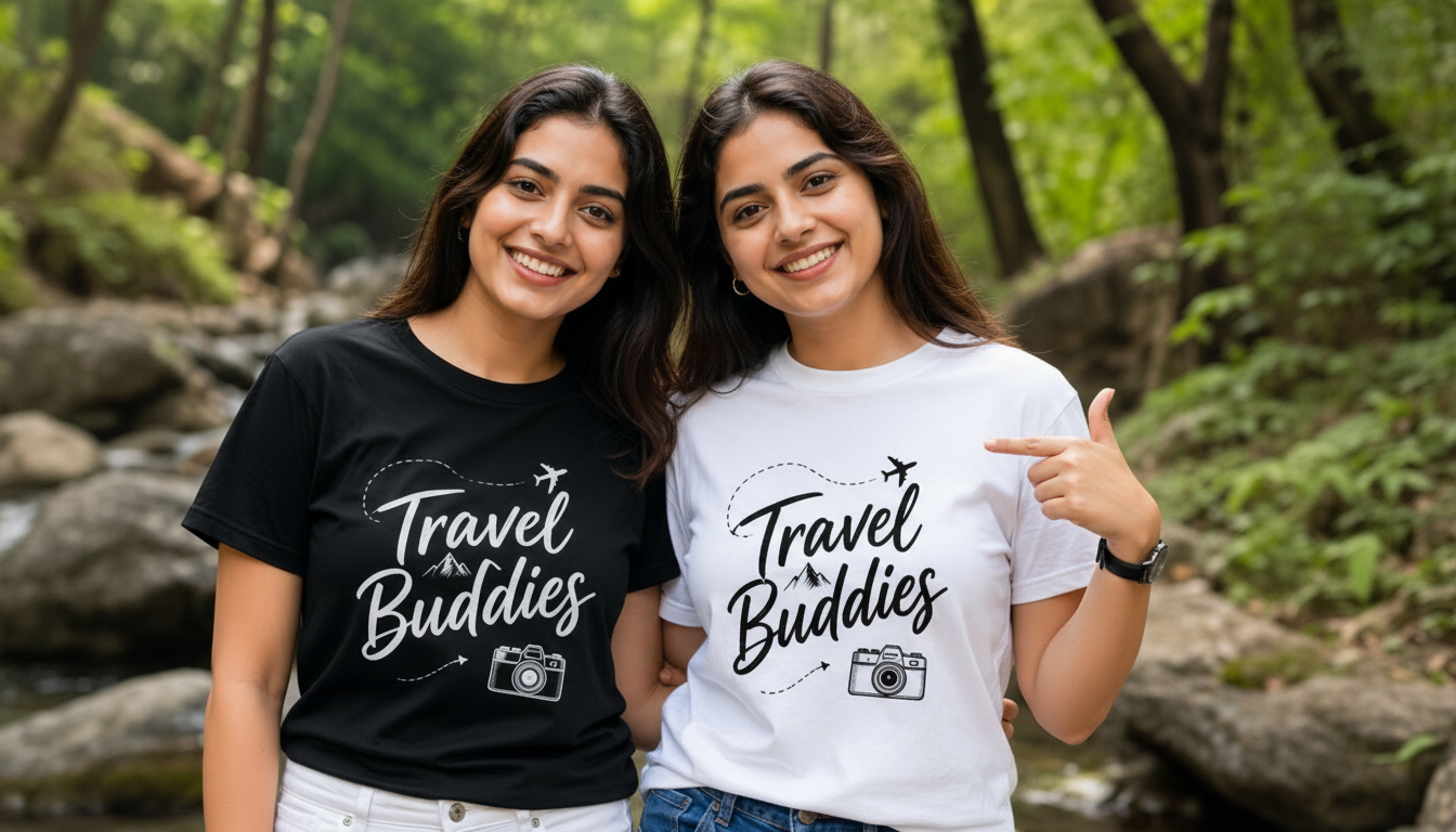 TRAVEL BUDDIES WOMENS PRINTED BLACK TSHIRT