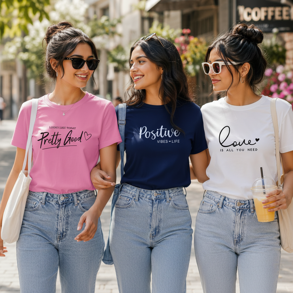 PRETTY GOOD, POSITIVE, LOVE 3 COMBO SET WOMENS TSHIRT