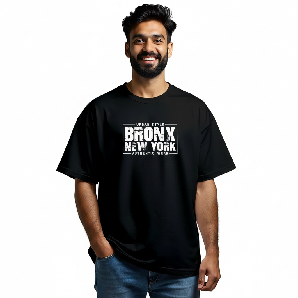BRONX MENS PRINTED BLACK TSHIRT (Regular Fit)