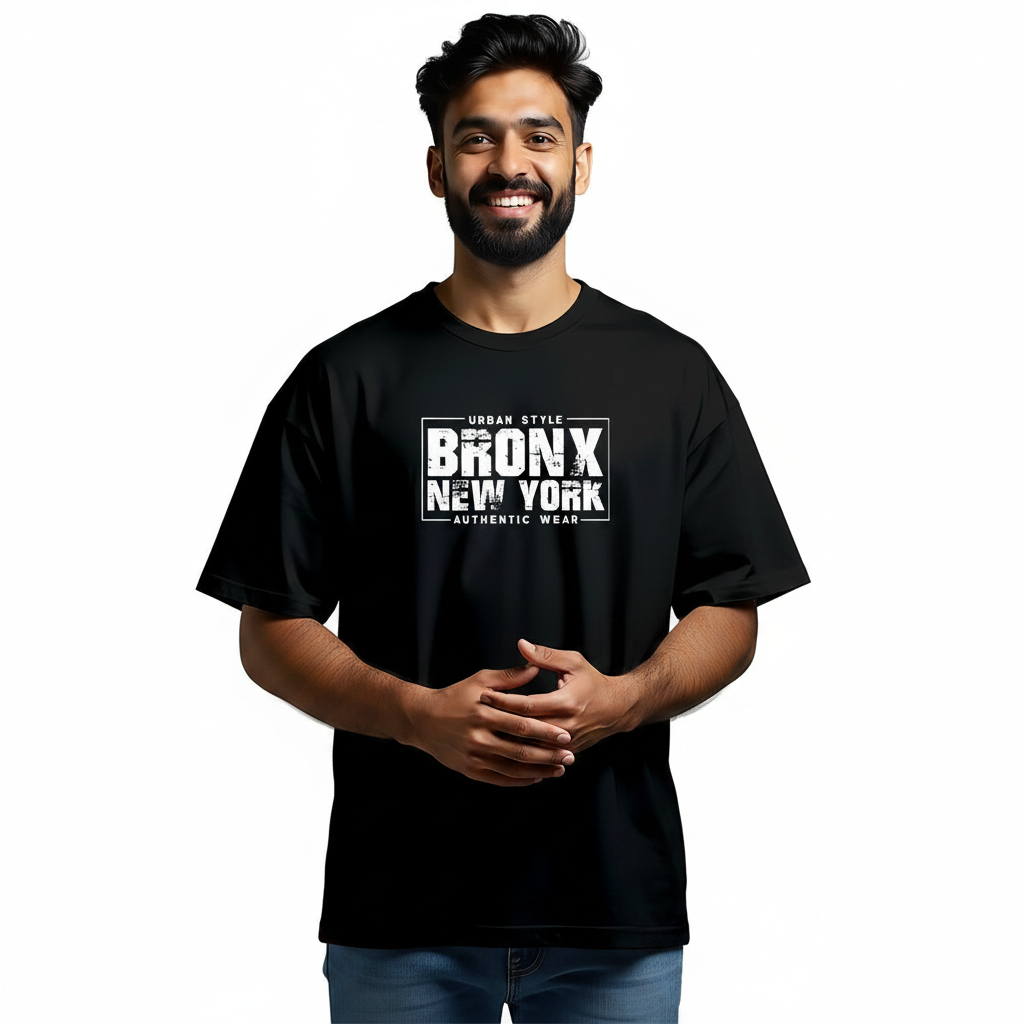 BRONX MENS PRINTED BLACK TSHIRT (Regular Fit)