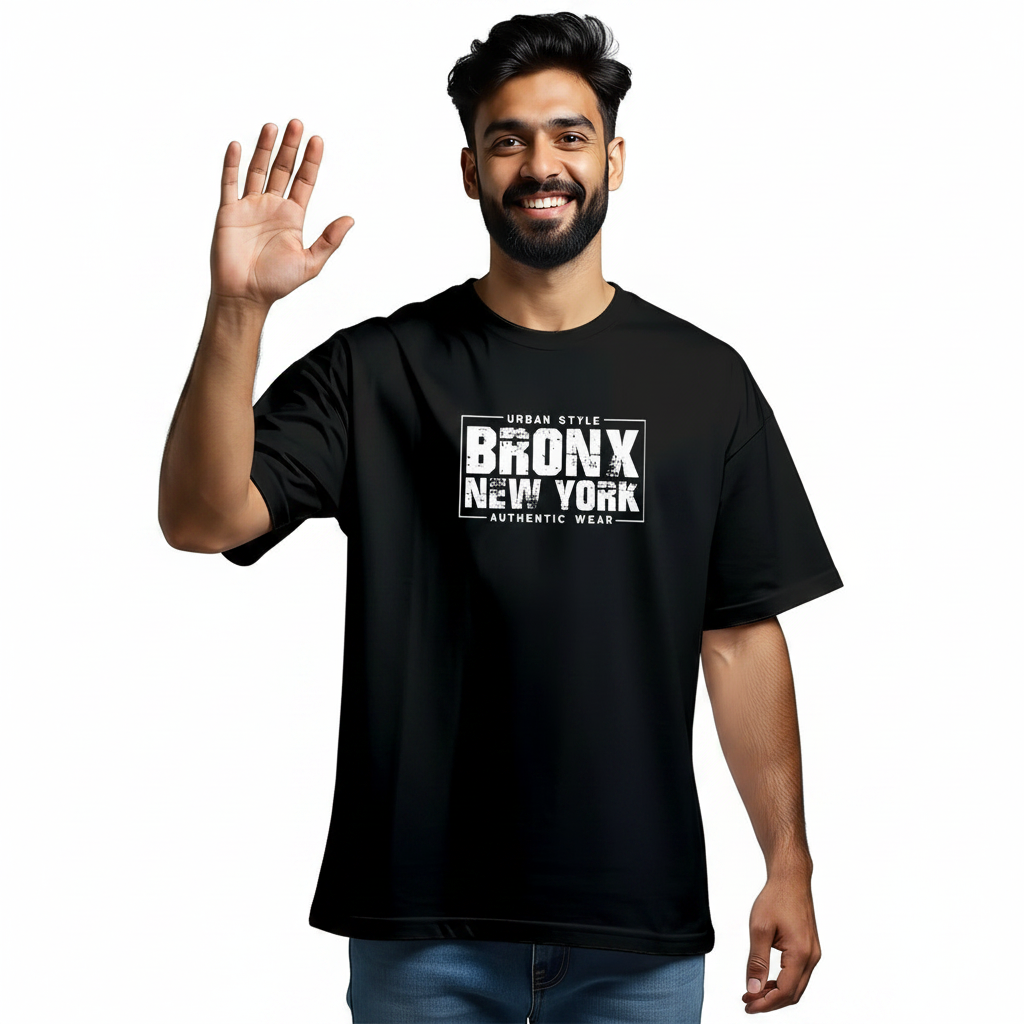 BRONX MENS PRINTED BLACK TSHIRT (Regular Fit)