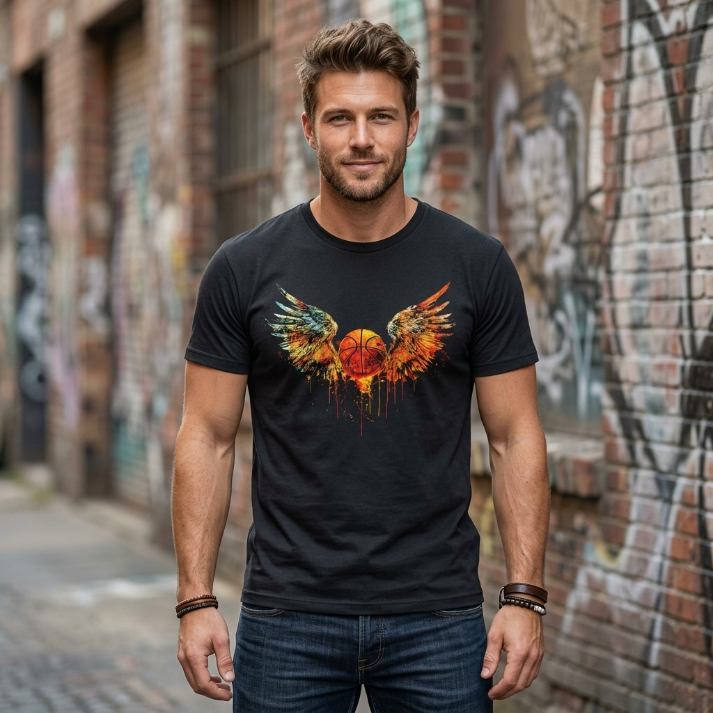 DUM Studio Winged Basketball Graphic T-Shirt – Black Street Edition