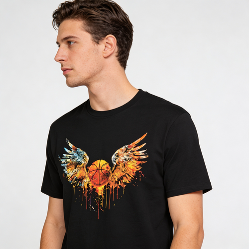 DUM Studio Winged Basketball Graphic T-Shirt – Black Street Edition