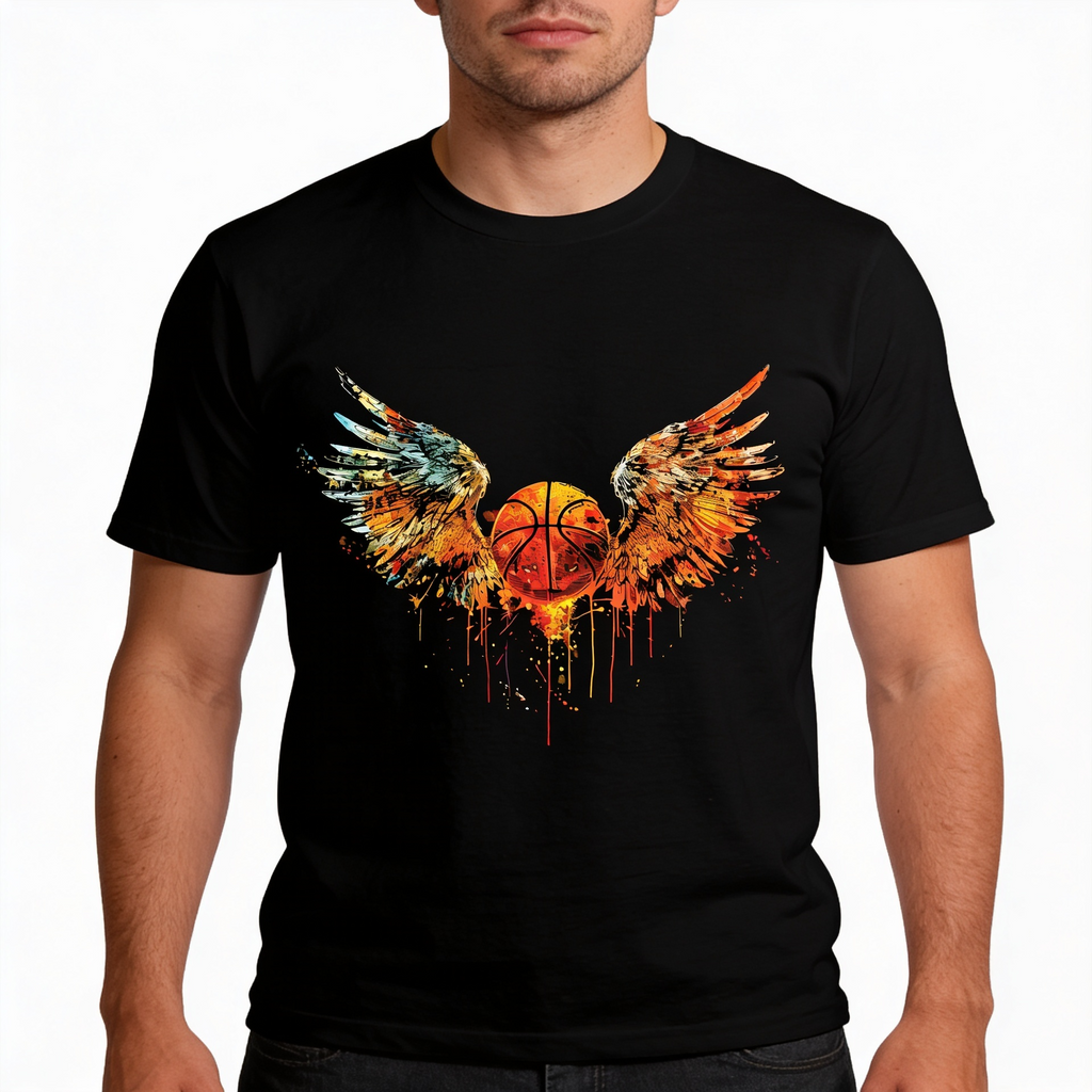 DUM Studio Winged Basketball Graphic T-Shirt – Black Street Edition