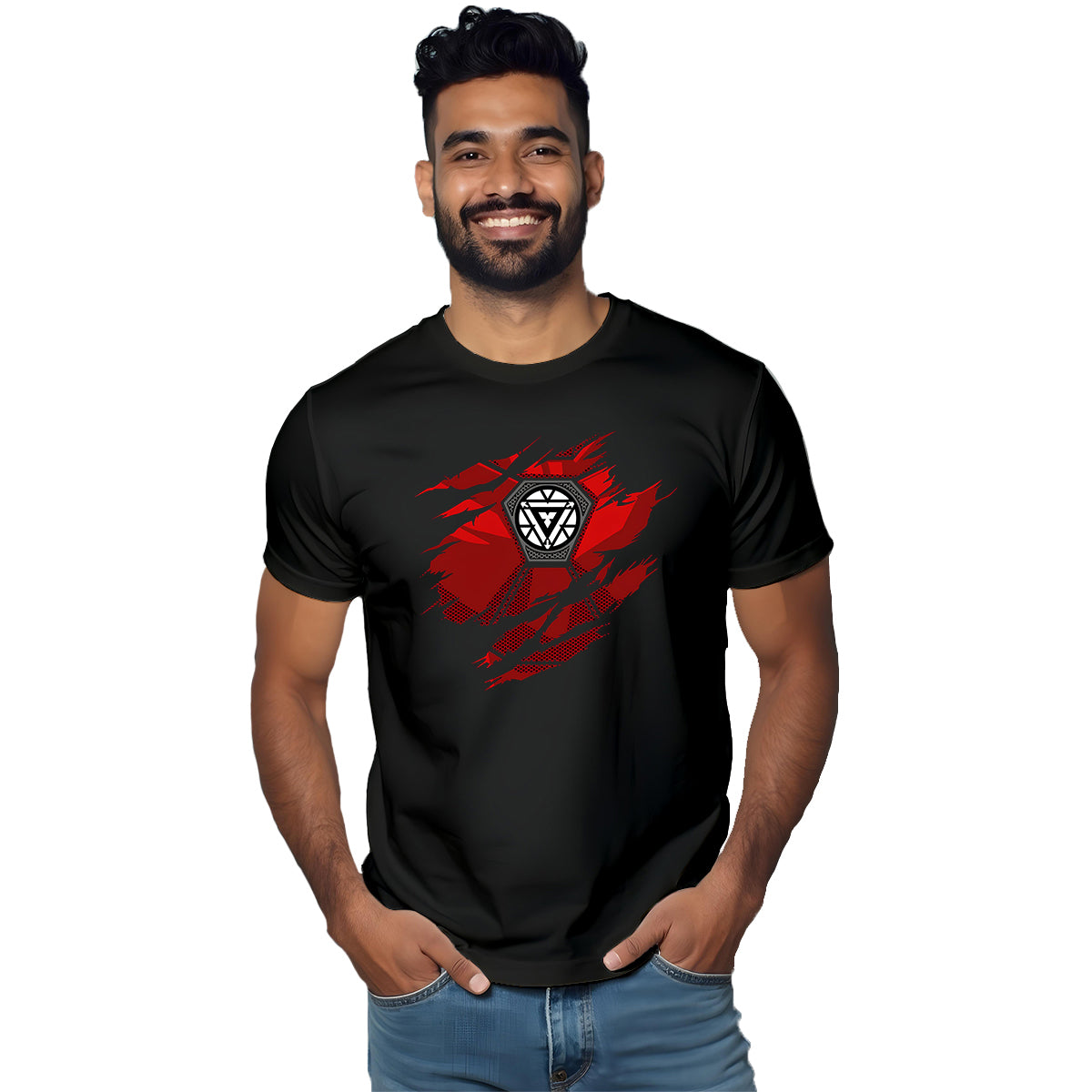 REACTOR CHEST PRINTED BLACK TSHIRT